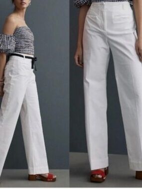 Maeve Anthropologie 70s Flare Pants Ivory Wide Leg Ribbon Belt